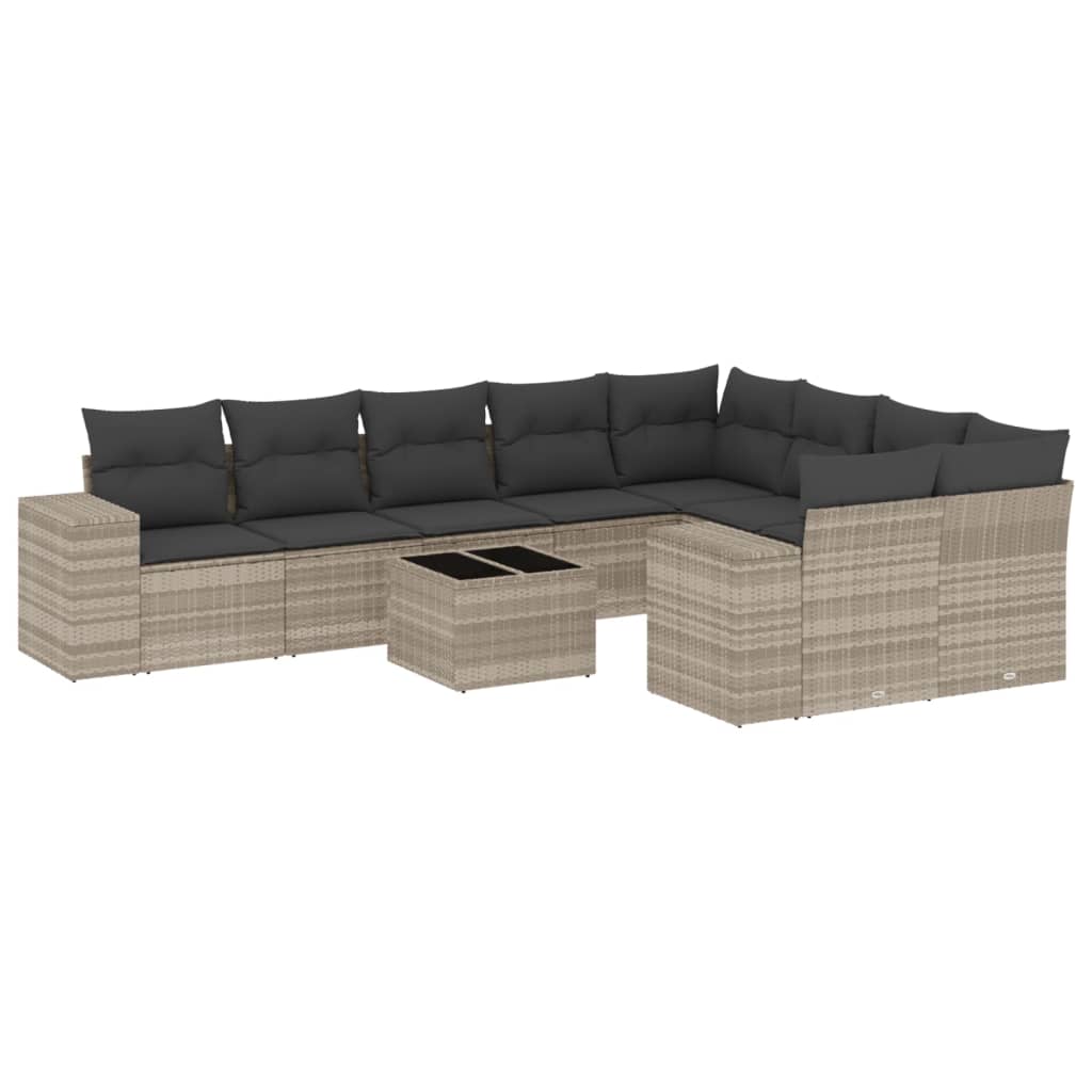 Set Divano Giardino 10 pz con Cuscini Grigio Chiaro Polyrattan