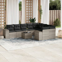 Set Divano Giardino 10 pz con Cuscini Grigio Chiaro Polyrattan