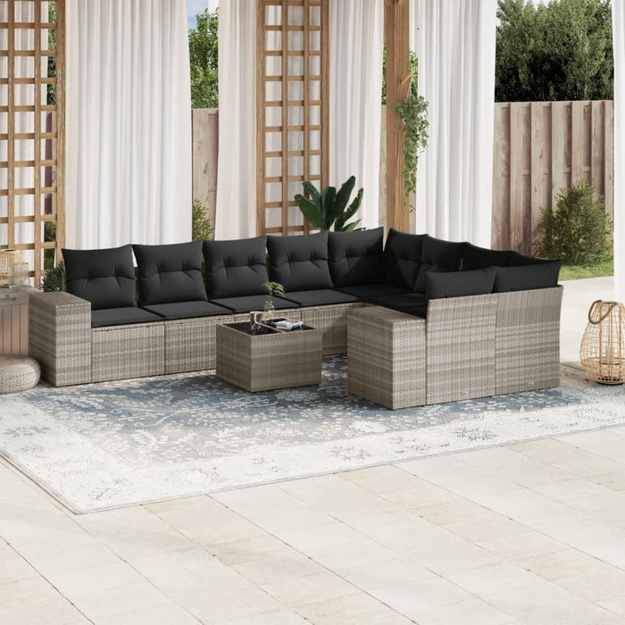 Set Divano Giardino 10 pz con Cuscini Grigio Chiaro Polyrattan 3255389