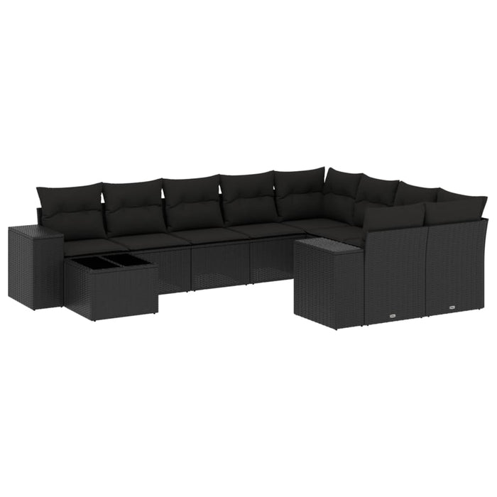 Set Divani da Giardino 10pz con Cuscini in Polyrattan Nero