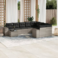Set Divano Giardino 10 pz con Cuscini Grigio Chiaro Polyrattan