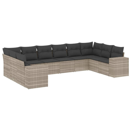 Set Divano Giardino 10 pz con Cuscini Grigio Chiaro Polyrattan 3255409