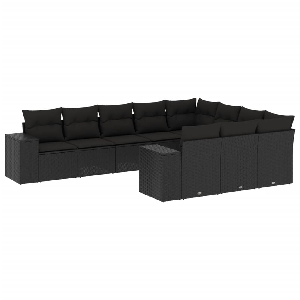 Set Divani da Giardino 10pz con Cuscini in Polyrattan Nero