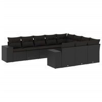 Set Divani da Giardino 10pz con Cuscini in Polyrattan Nero