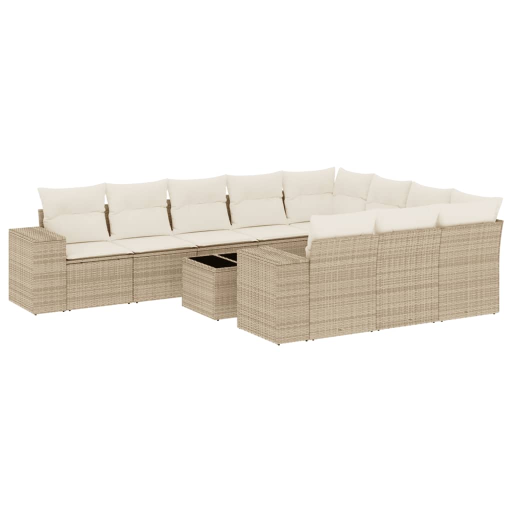 Set Divani da Giardino 11 pz con Cuscini Beige in Polyrattan