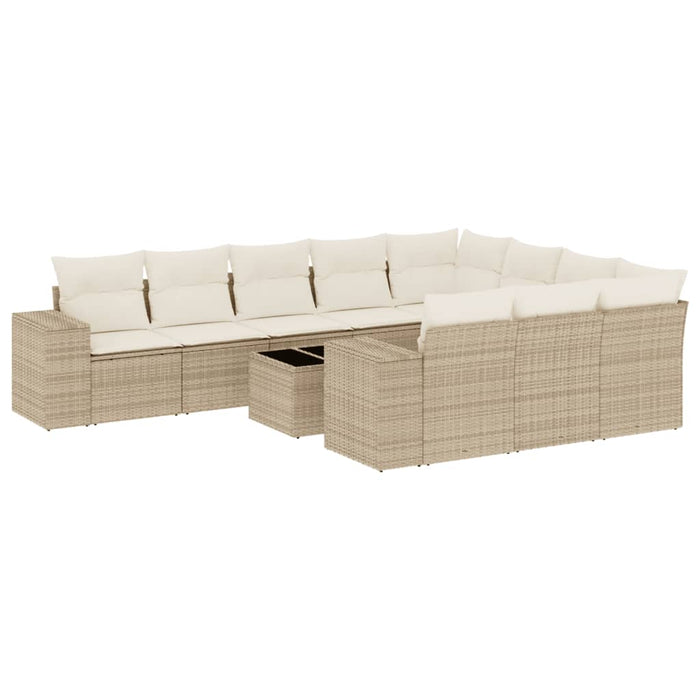 Set Divani da Giardino 11 pz con Cuscini Beige in Polyrattan