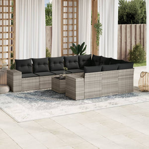 Set Divani da Giardino 11 pz con Cuscini in Polyrattan Grigio