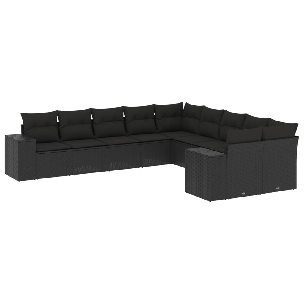 Set Divani da Giardino 10pz con Cuscini in Polyrattan Nero 3255442