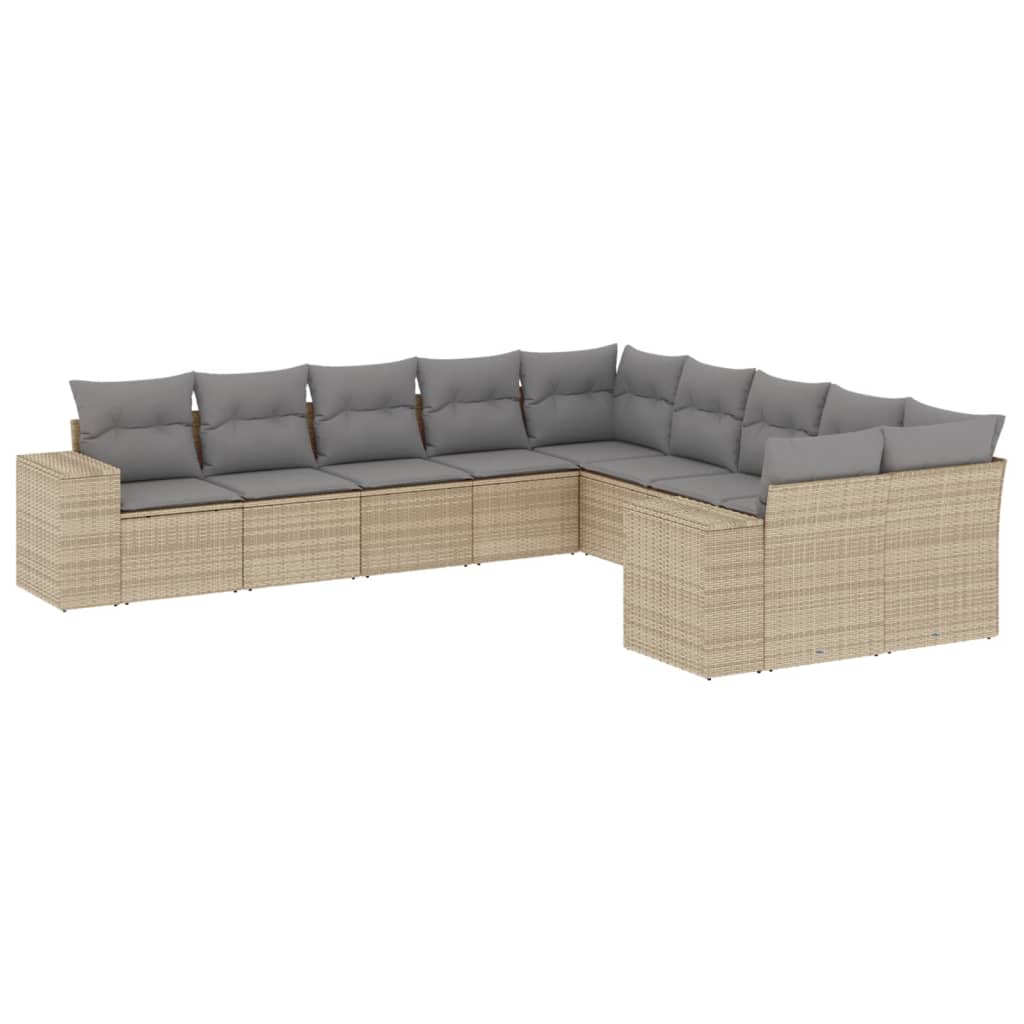 Set Divano da Giardino 10 pz con Cuscini Beige in Polyrattan 3255446