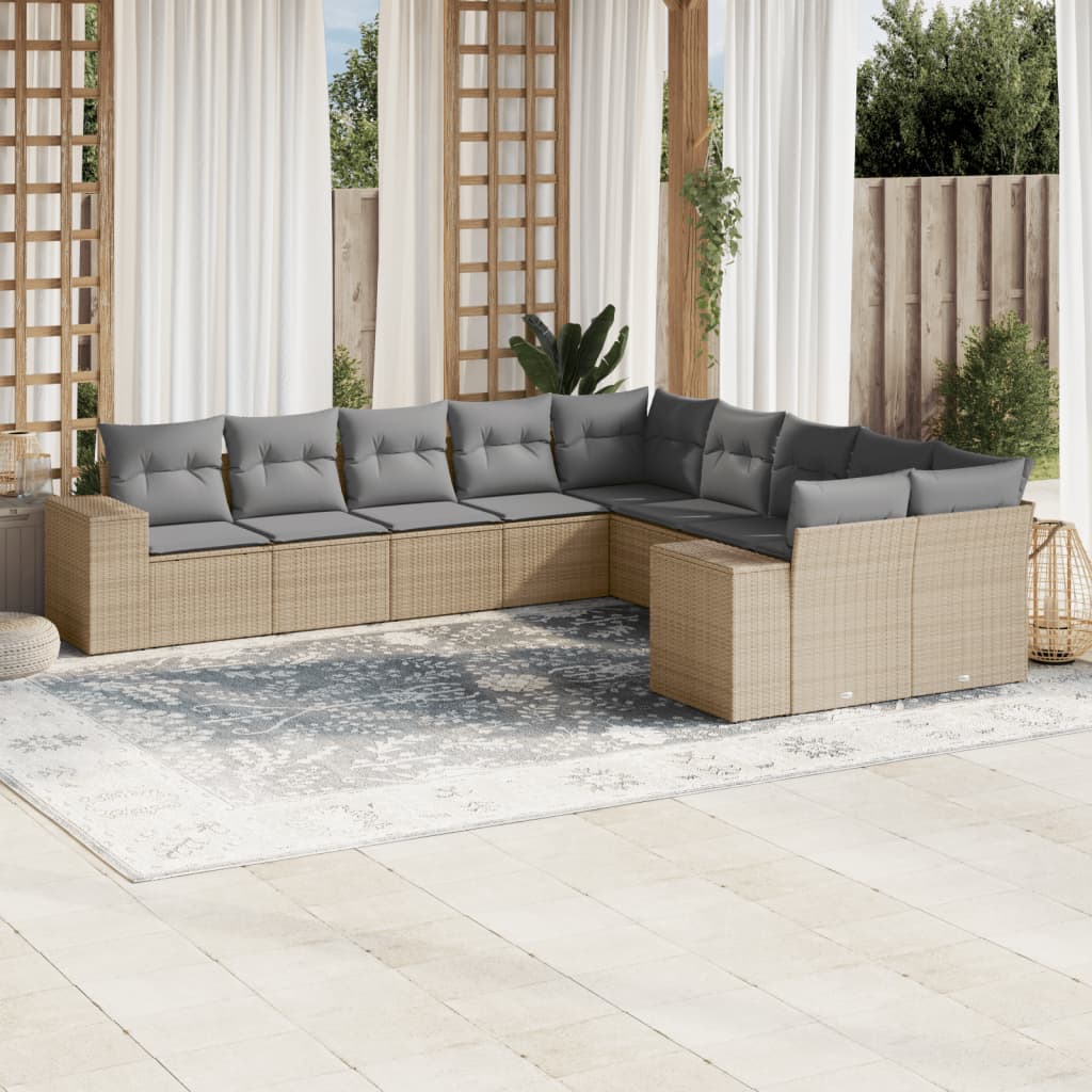Set Divano da Giardino 10 pz con Cuscini Beige in Polyrattan 3255446
