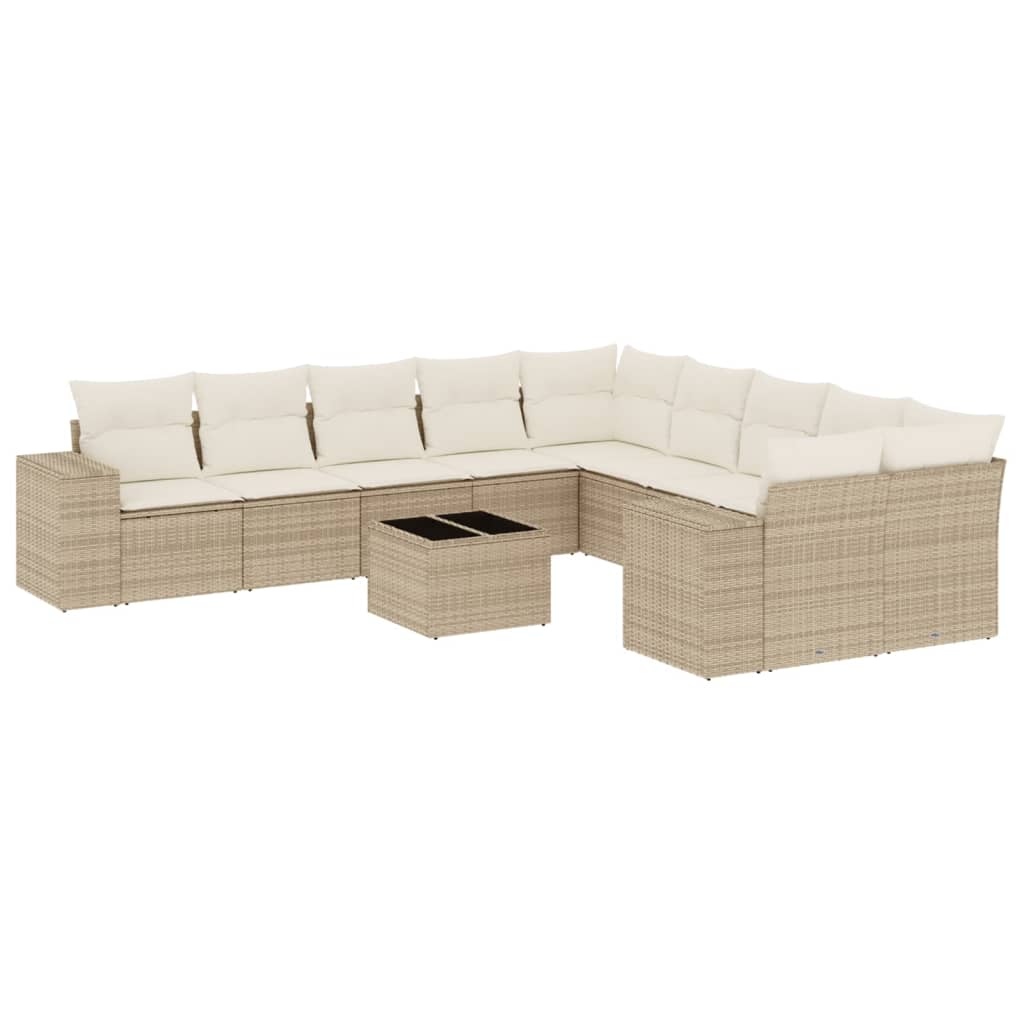 Set Divani da Giardino 11 pz con Cuscini Beige in Polyrattan