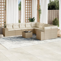 Set Divani da Giardino 11 pz con Cuscini Beige in Polyrattan