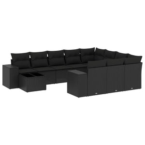Set Divani da Giardino 11 pz con Cuscini in Polyrattan Nero