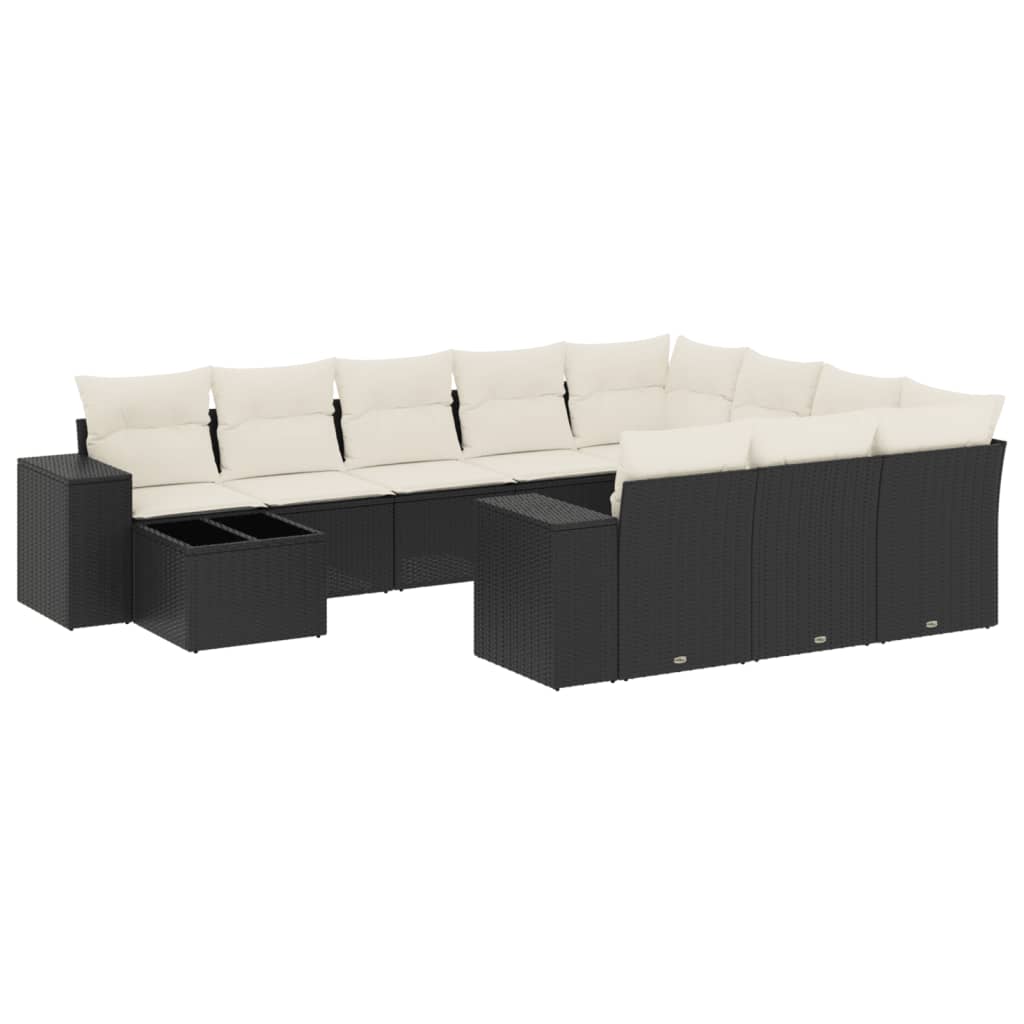 Set Divani da Giardino 11 pz con Cuscini in Polyrattan Nero