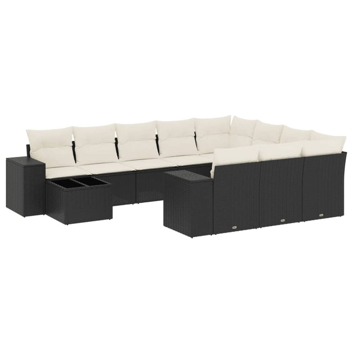 Set Divani da Giardino 11 pz con Cuscini in Polyrattan Nero