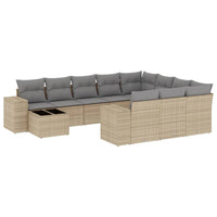 Set Divani da Giardino 11 pz con Cuscini Beige in Polyrattan 3255466