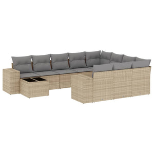 Set Divani da Giardino 11 pz con Cuscini Beige in Polyrattan 3255466