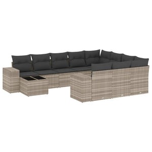 Set Divani da Giardino 11 pz con Cuscini in Polyrattan Grigio