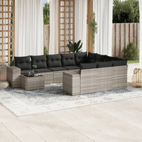 Set Divani da Giardino 11 pz con Cuscini in Polyrattan Grigio