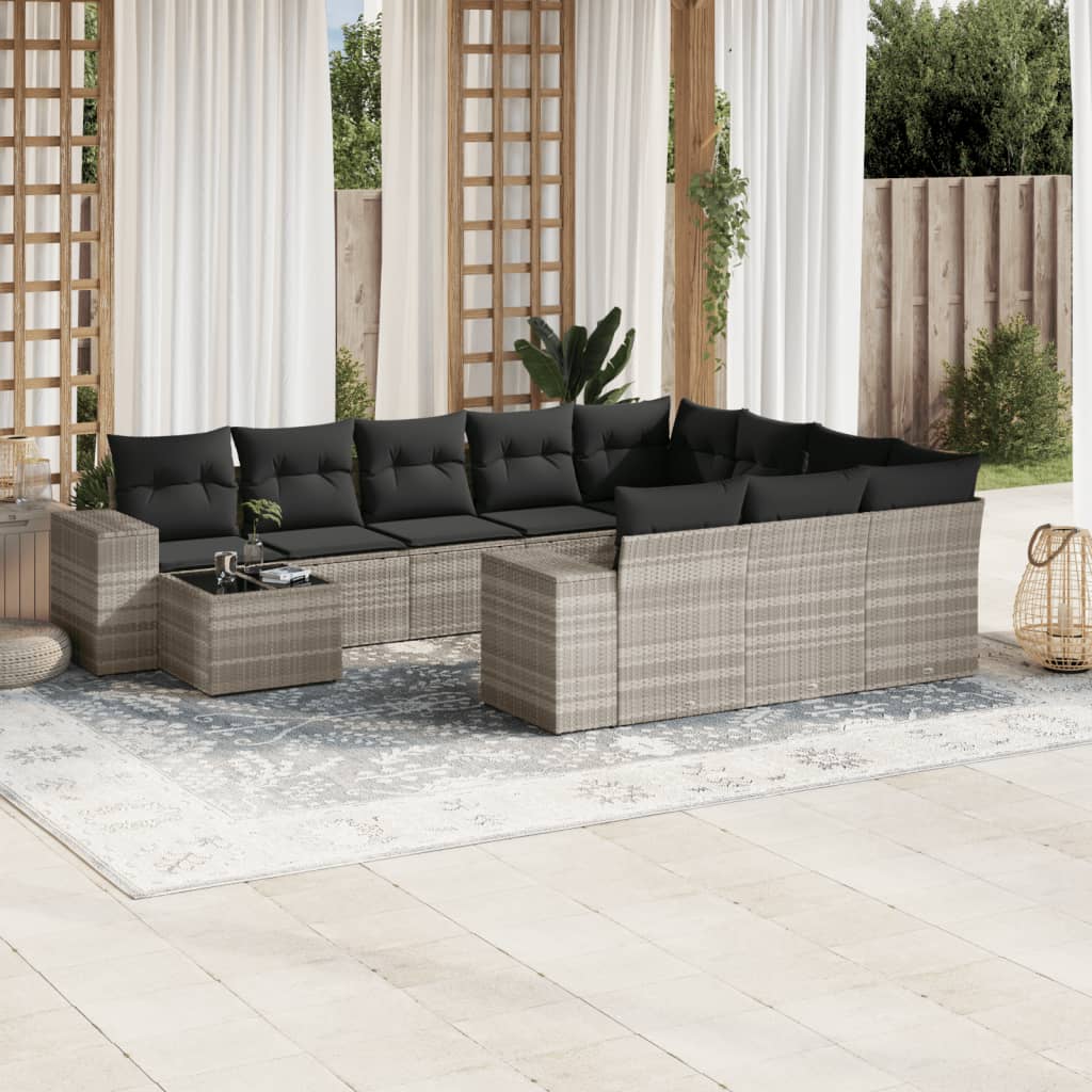 Set Divani da Giardino 11 pz con Cuscini in Polyrattan Grigio 3255469