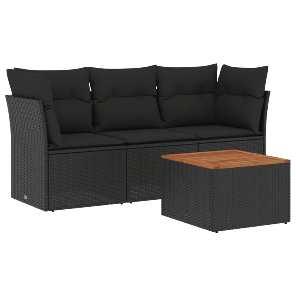Set Divani da Giardino 4 pz con Cuscini Nero in Polyrattancod mxl 90539