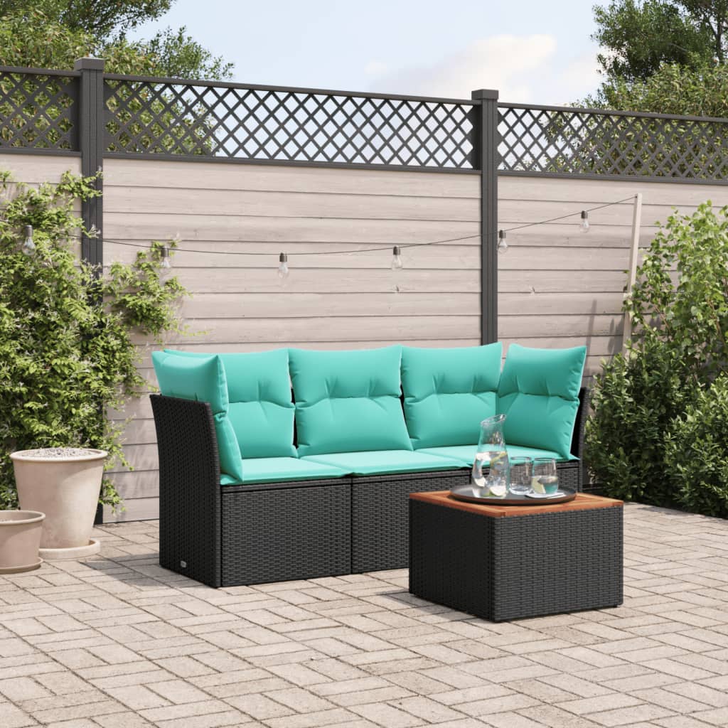 Set Divani da Giardino 4 pz con Cuscini Nero in Polyrattan 3255798