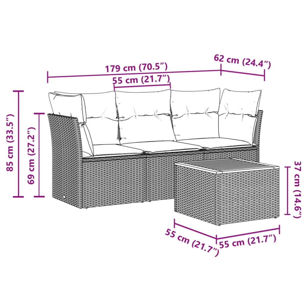 Set Divano da Giardino 4 pz con Cuscini Beige Misto Polyrattan 3255800