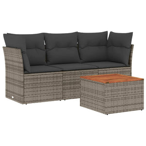 Set Divani da Giardino 4 pz con Cuscini in Polyrattan Grigio