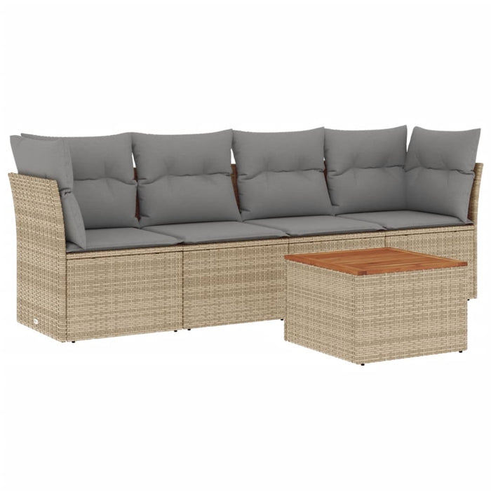 Set Divano da Giardino 5 pz con Cuscini-Sofa da Giardino-Divanetto da esterno Beige Misto Polyrattan 921001