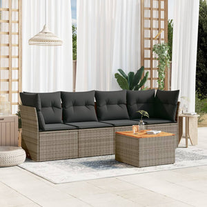 Set Divano da Giardino 5 pz con Cuscini-Sofa da Giardino-Divanetto da esterno Grigio in Polyrattan 735098