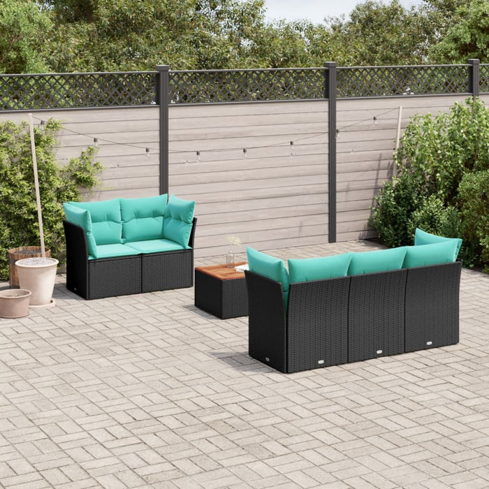 Set Divani da Giardino 6 pz con Cuscini Nero in Polyrattan 3255812