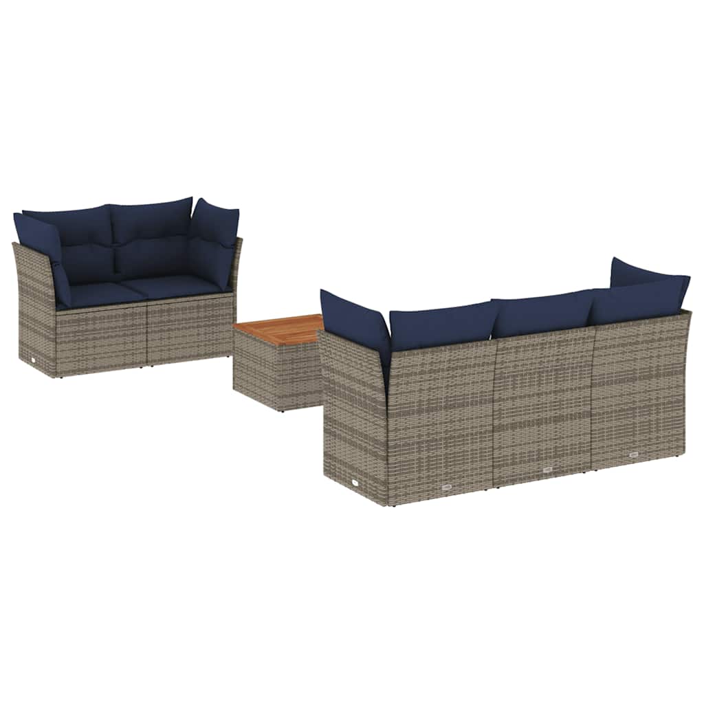 Set Divani da Giardino 6 pz con Cuscini Grigio in Polyrattan