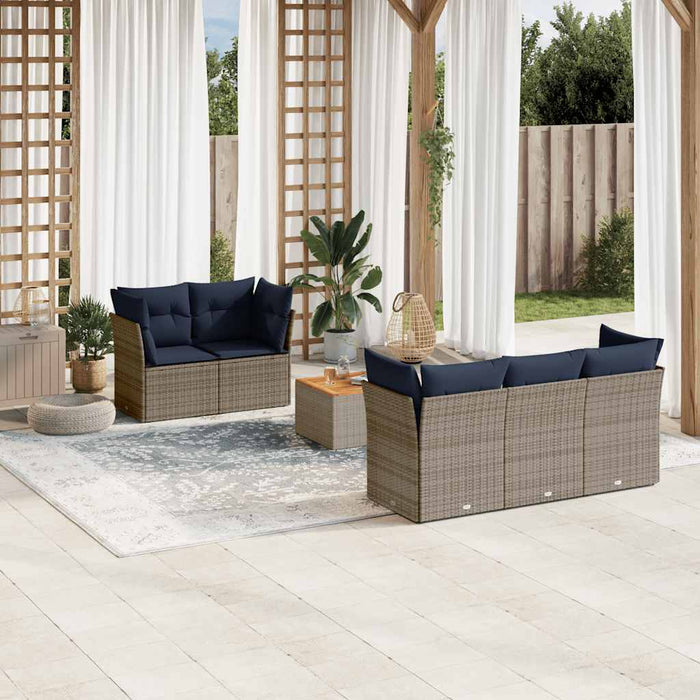 Set Divani da Giardino 6 pz con Cuscini Grigio in Polyrattan