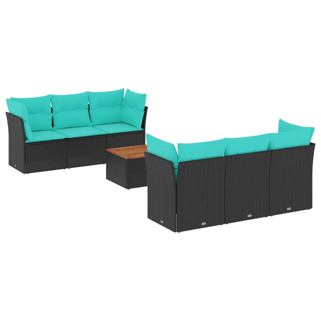 Set Divani da Giardino 7 pz con Cuscini Nero in Polyrattan 3255819