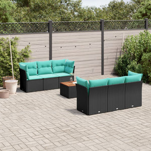 Set Divani da Giardino 7 pz con Cuscini Nero in Polyrattan 3255819