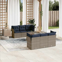 Set Divani da Giardino 7 pz con Cuscini Grigio in Polyrattan