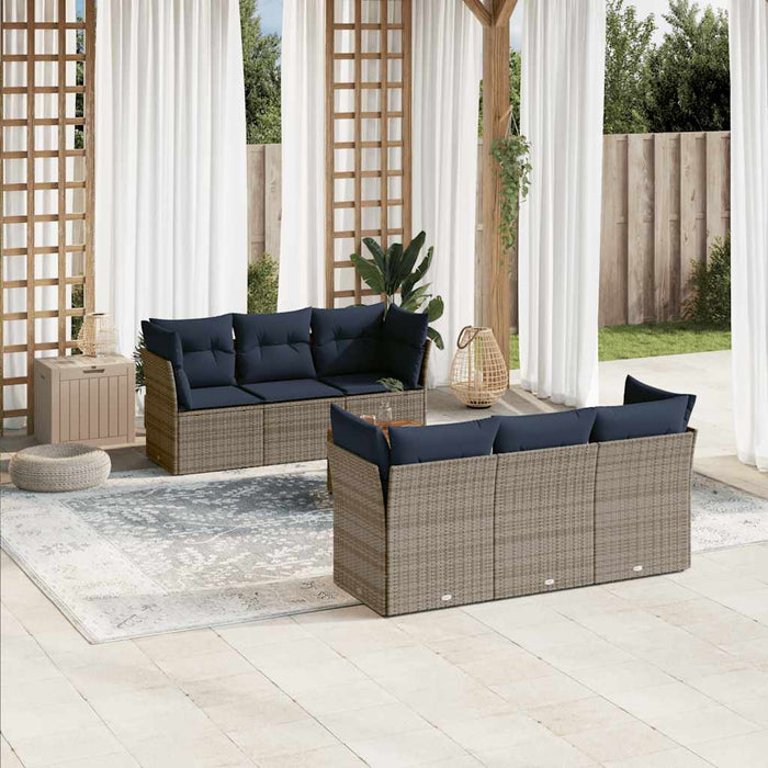 Set Divani da Giardino 7 pz con Cuscini Grigio in Polyrattan