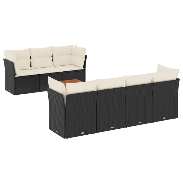 Set Divani da Giardino con Cuscini 8 pz Nero in Polyrattan 3255832