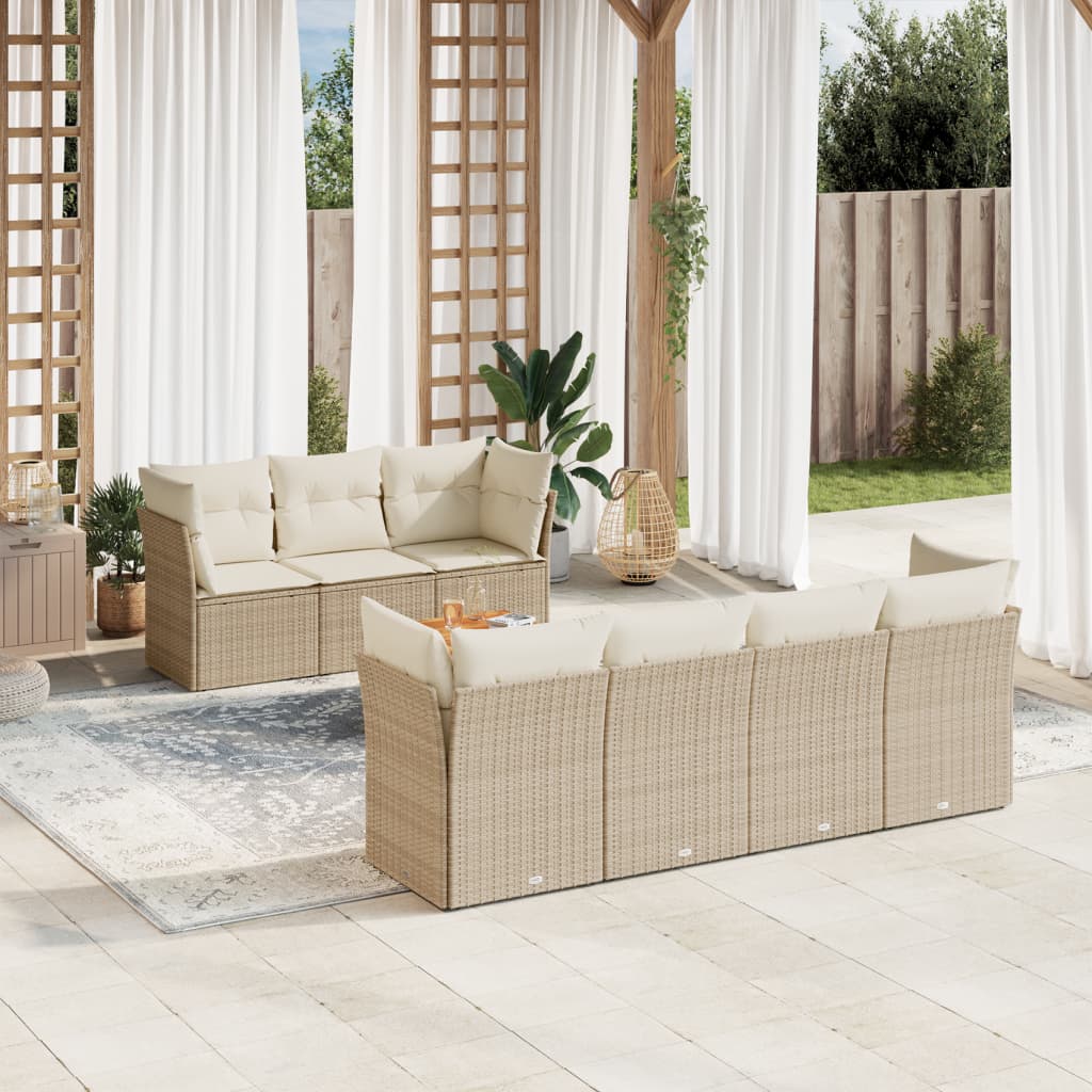 Set Divano da Giardino 8 pz con Cuscini Beige in Polyrattan 3255834