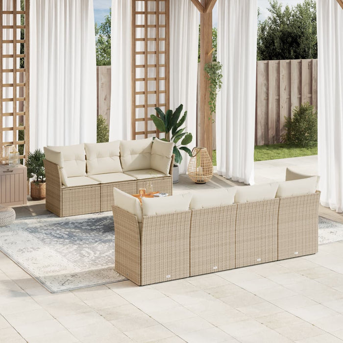 Set Divano da Giardino 8 pz con Cuscini Beige in Polyrattan 3255834