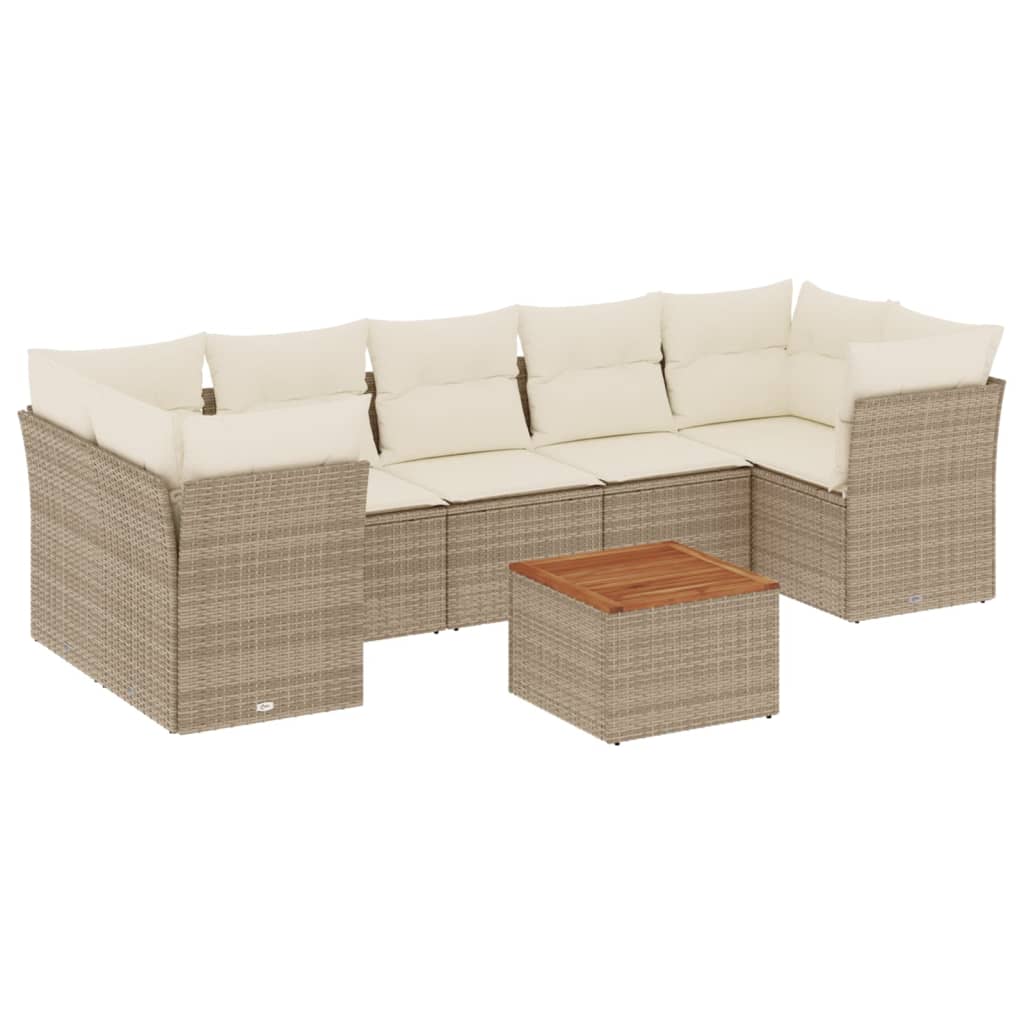 Set Divano da Giardino 8 pz con Cuscini Beige in Polyrattan 3255841