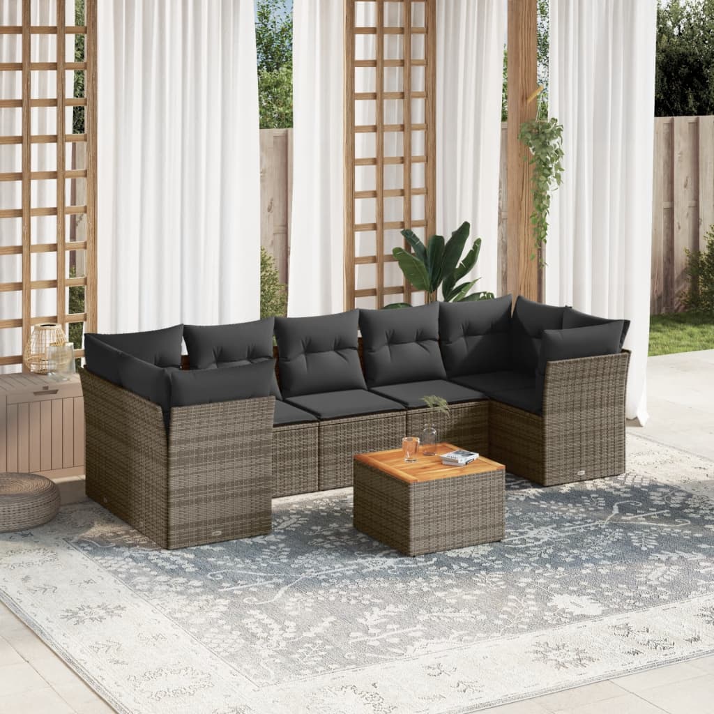 Set Divano da Giardino 8 pz con Cuscini Grigio in Polyrattan 3255843