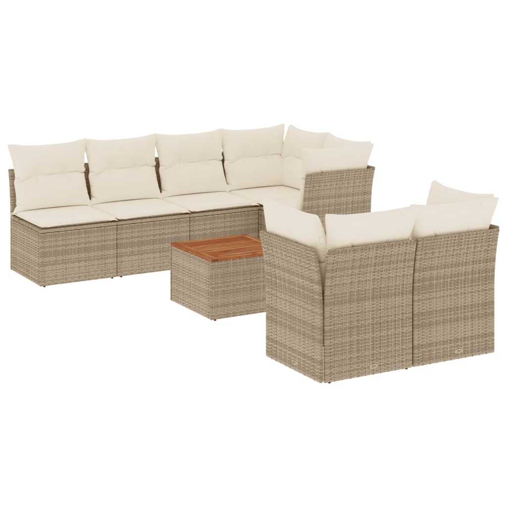 Set Divano da Giardino 8 pz con Cuscini Beige in Polyrattan 3255848