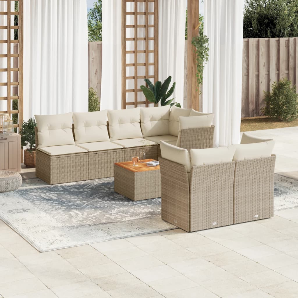 Set Divano da Giardino 8 pz con Cuscini Beige in Polyrattan 3255848