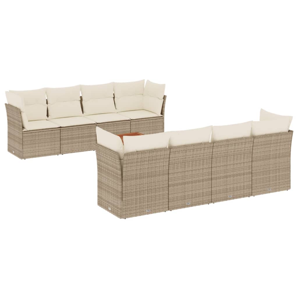 Set Divano da Giardino 9 pz con Cuscini Beige in Polyrattan