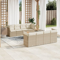 Set Divano da Giardino 9 pz con Cuscini Beige in Polyrattan