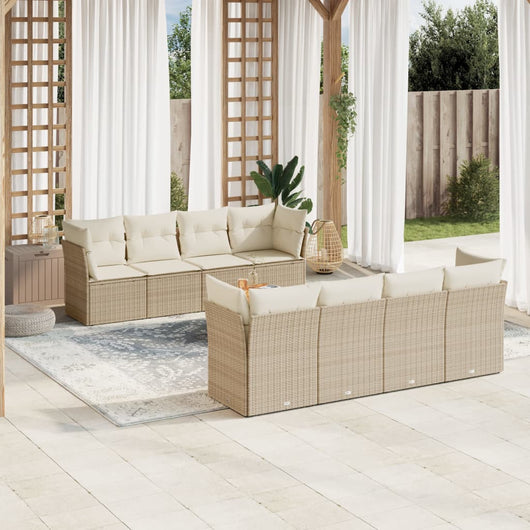 Set Divano da Giardino 9 pz con Cuscini Beige in Polyrattan