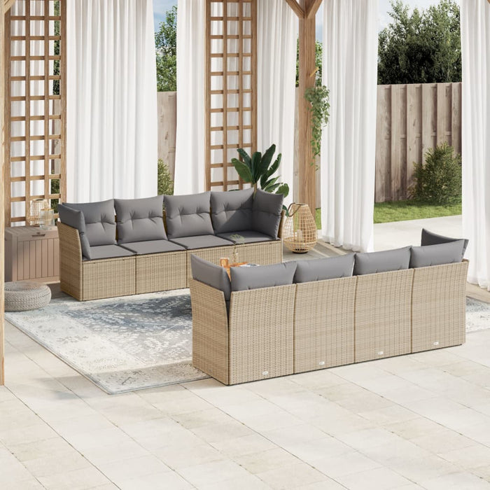 Set Divano da Giardino 9 pz con Cuscini Beige Misto Polyrattan 3255856