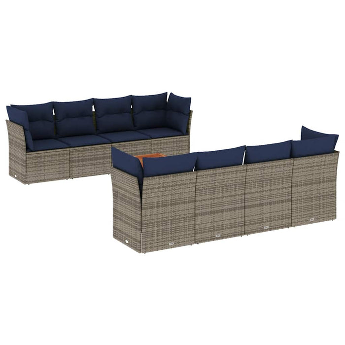 Set Divani da Giardino 9 pz con Cuscini Grigio in Polyrattan