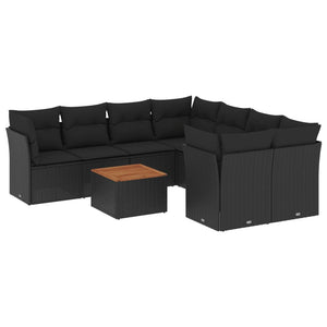 Set Divani da Giardino 9 pz con Cuscini Nero in Polyrattancod mxl 89122